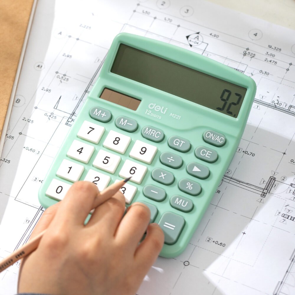 EM221 ديلي ألة حاسبة مكتبية - بدن بلاستيك - 12 خانة - سماوي - فضي - أخضر - EM221